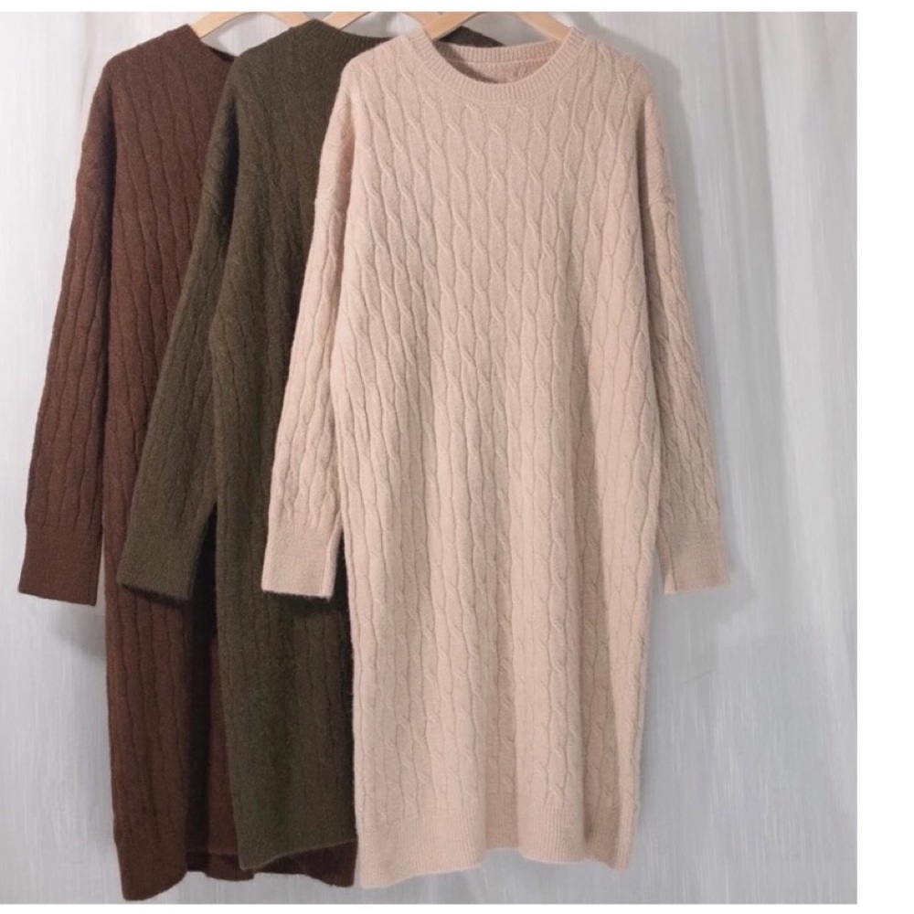 Sweater dress cable knit womens khaki beige cream - Picture 4 of 4